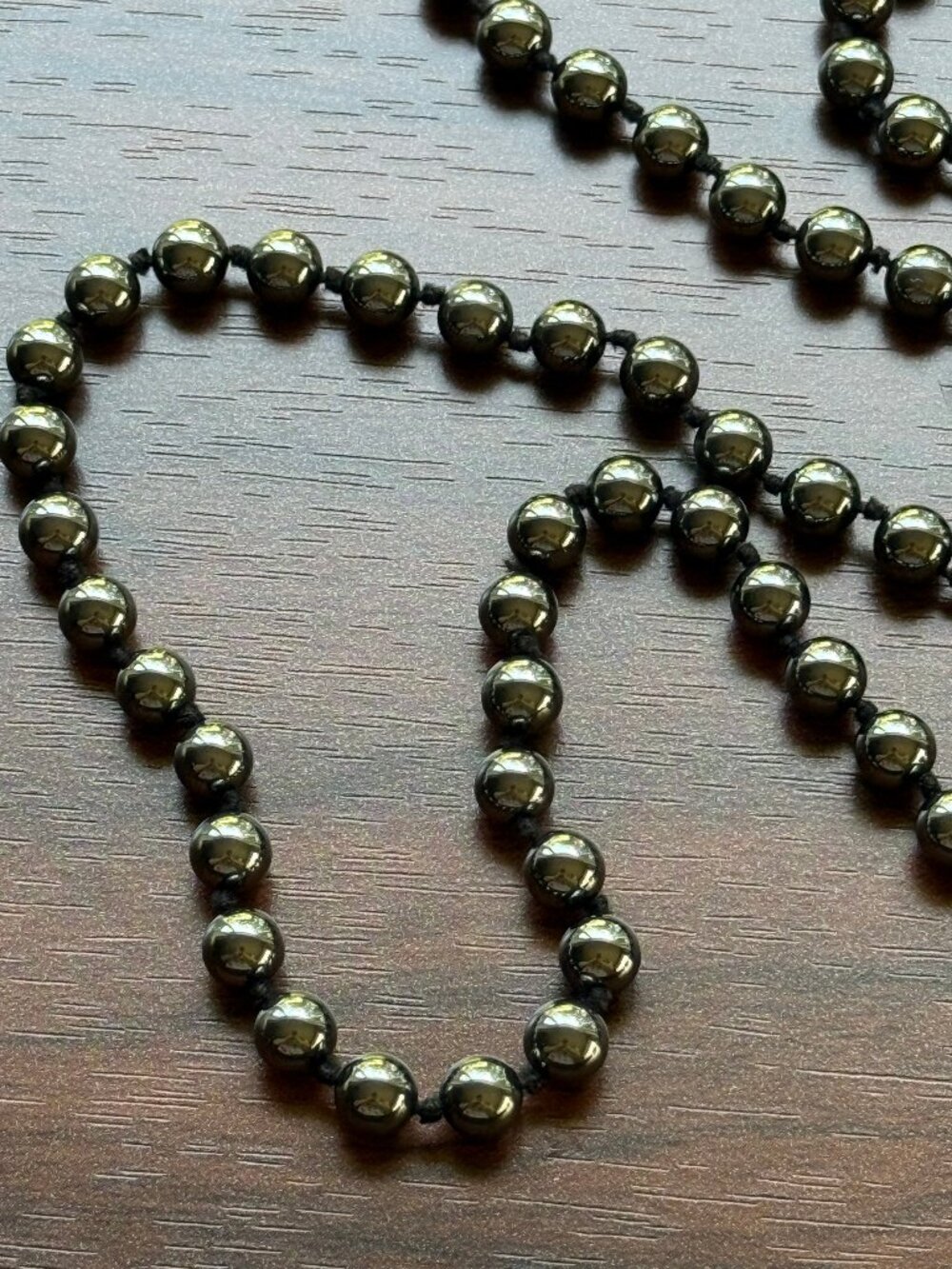 Long Knotted Hematite Necklace
